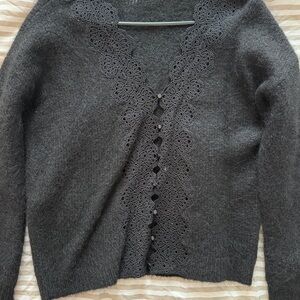 Sezane MARYLIS JUMPER Black Lace-Trimmed Sweater